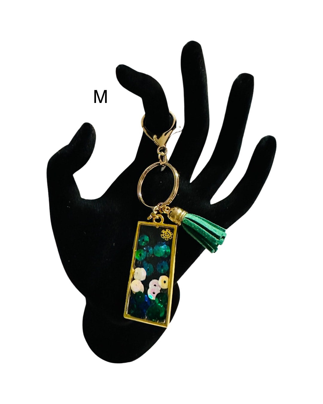 DP-272 SOUVENIR 2| SMALL(CHICO)KEYRING MADE WITH COLORFUL BEADS, GLITTER, SEQUENCES AND RESIN IN GOLD METAL