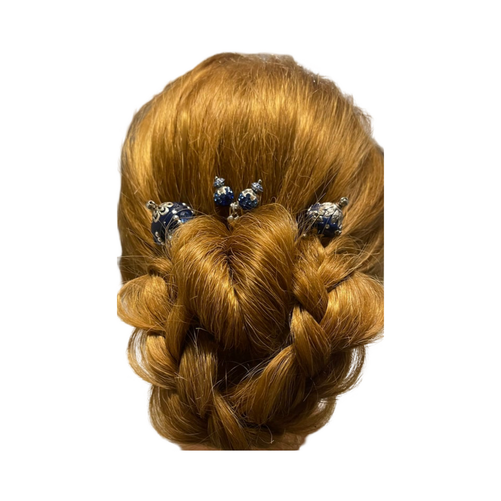 DP-106   ORIENTE 2/BLUE GLASS BEADS-WITH SILVER METAL-GLASS DIAMONDS AND GLASS BLUE DIAMONDS