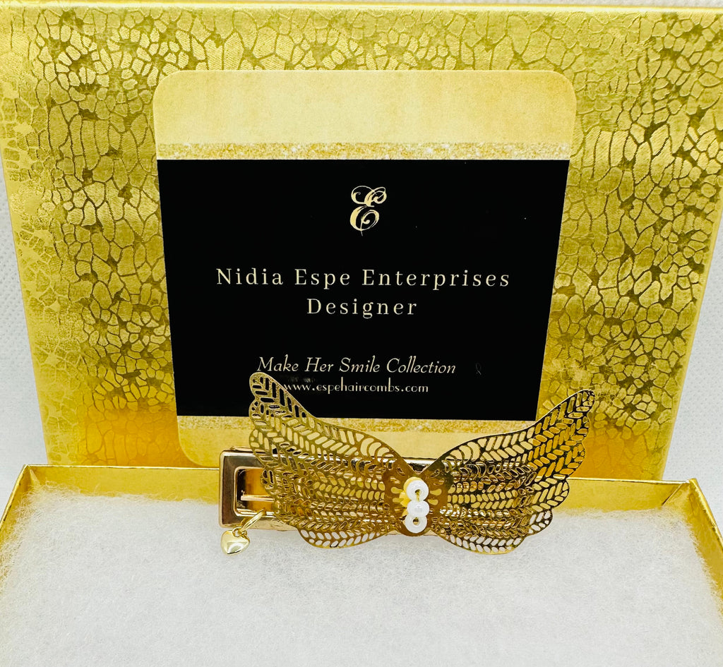 DP-273 WINGS | GOLDEN FILIGREE ANGEL WINGS WITH TINY WHITE BEADS IN GOLD METAL