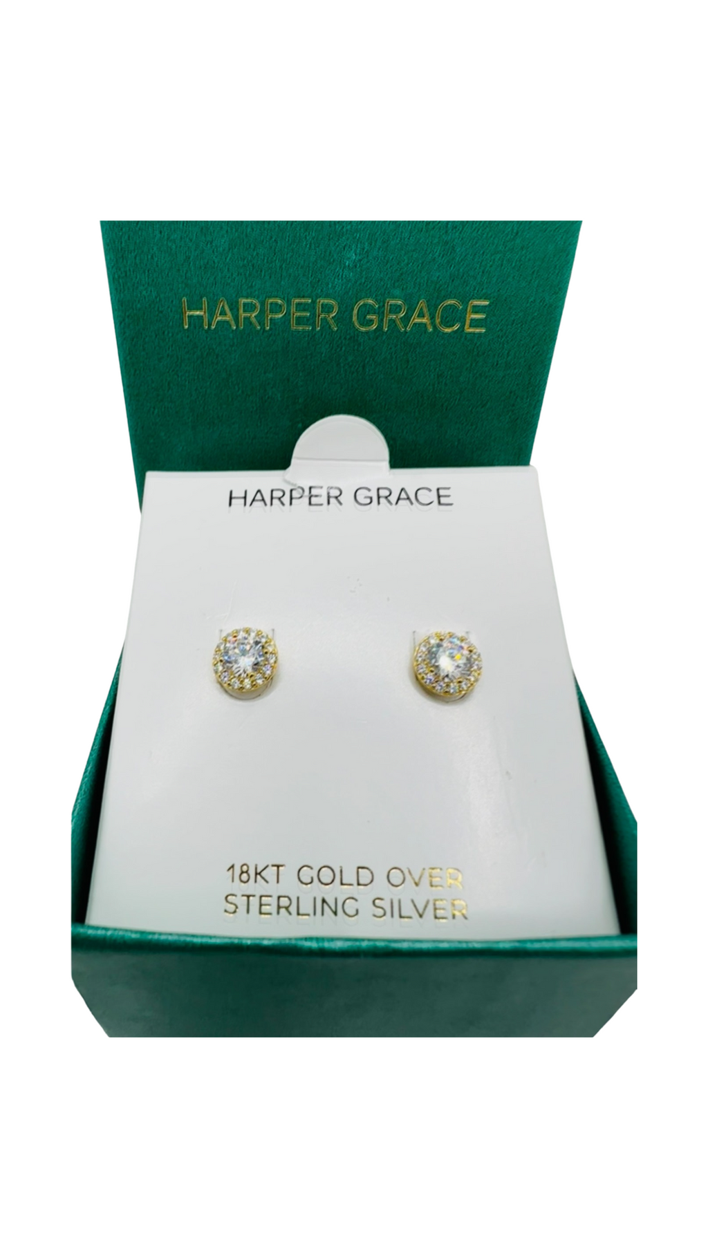 DP-299 Harper Grace Sterling Silver Gold Plated CZ 9MM Round Stud 925 Hallmark