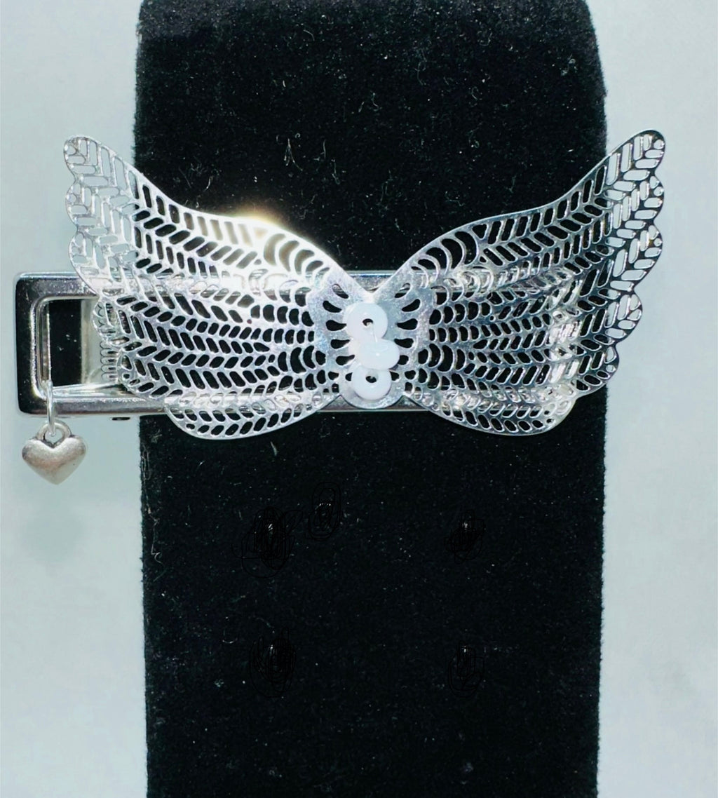 DP-298 WINGS 2 | SILVER FILIGREE ANGEL WINGS WITH TINY WHITE BEADS IN SILVER METAL