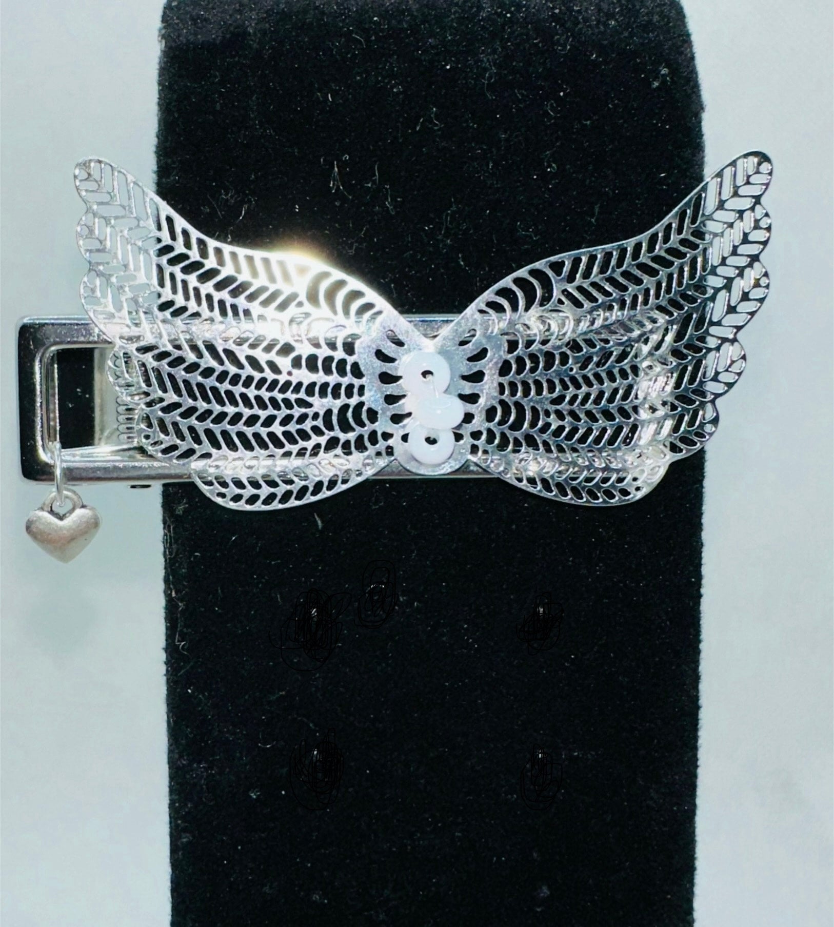 DP-298 WINGS 2 | SILVER FILIGREE ANGEL WINGS WITH TINY WHITE BEADS IN SILVER METAL