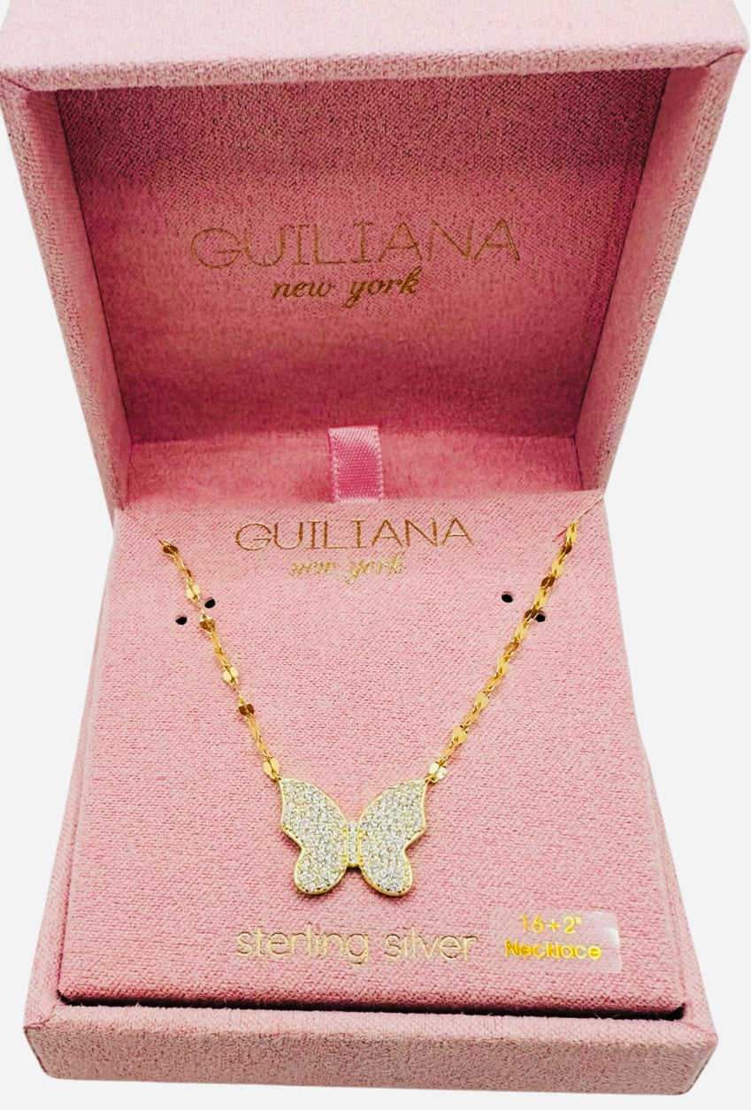 DP-305 Guiliana | Sterling Silver Gold Plated CZ Butterfly Necklace 925