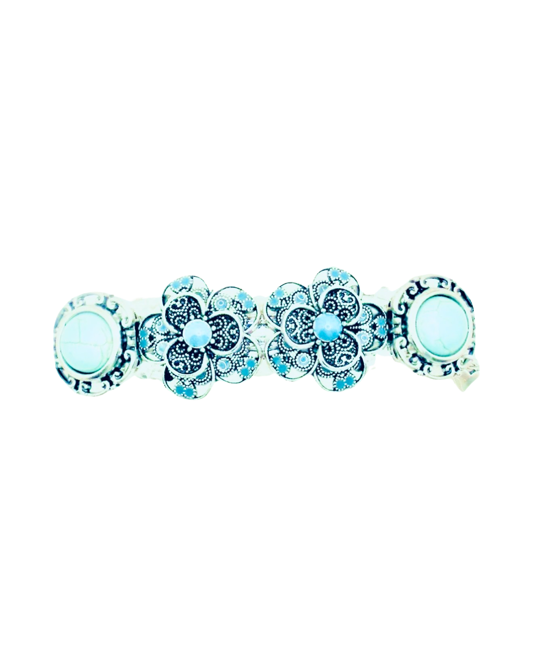 DP-210  NATIVE 2  | SYNTHETIC TURQUOISE BEADS IN SILVER METAL WITH FLOWERS