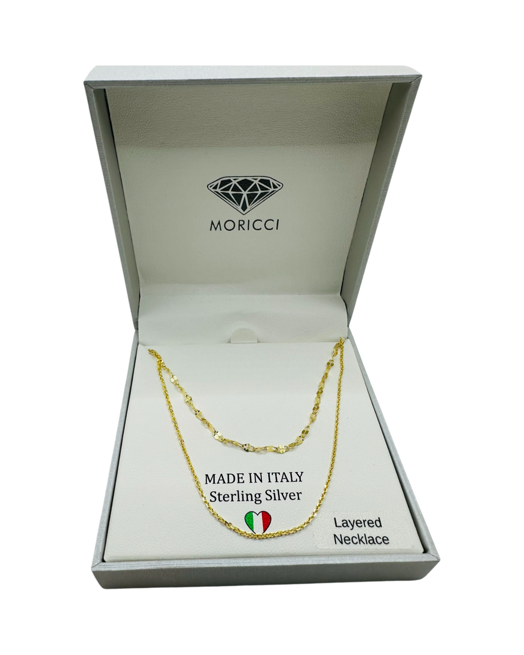 DP-276  18” Moricci Layered Necklace Gold plated Sterling Silver 925 Made in Italy