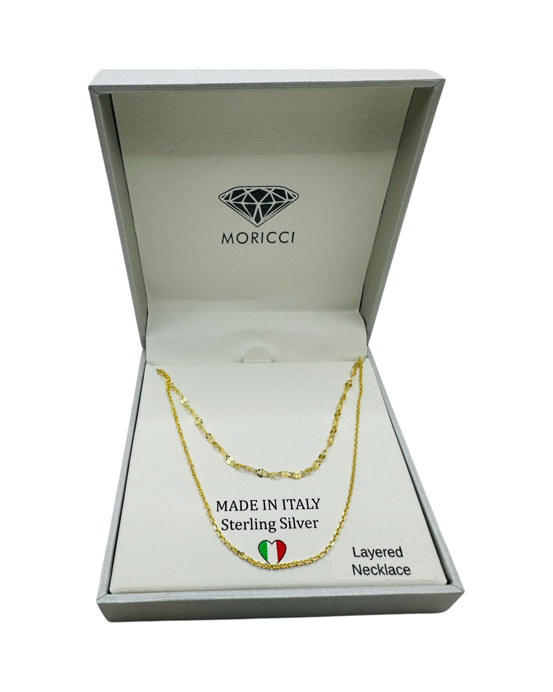 DP-276  18” Moricci Layered Necklace Gold plated Sterling Silver 925 Made in Italy