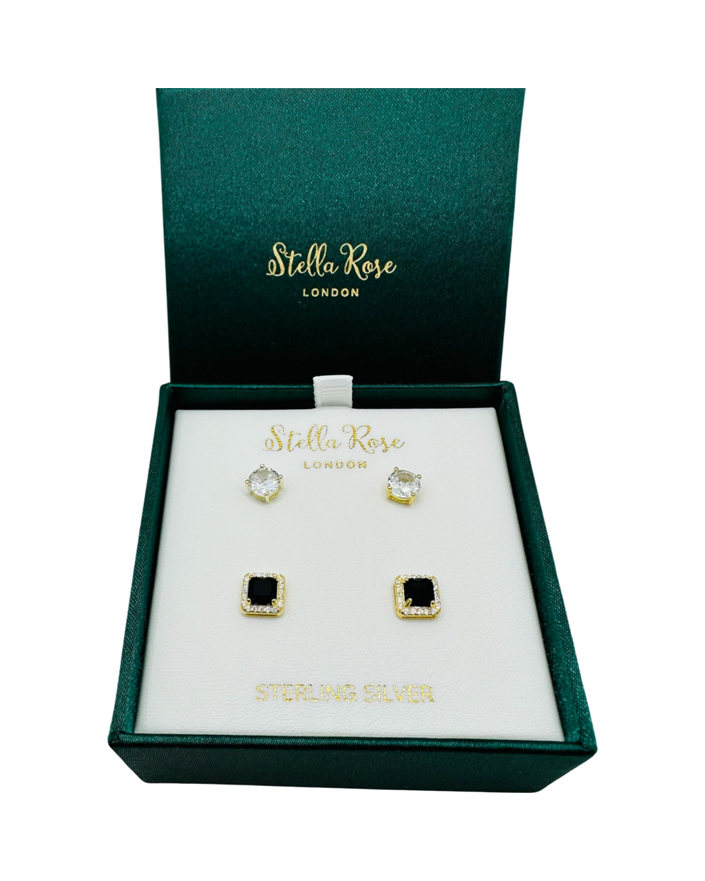 DP-282 Stella Rose London 2 Pairs of CZ studs gold plated sterling silver 925