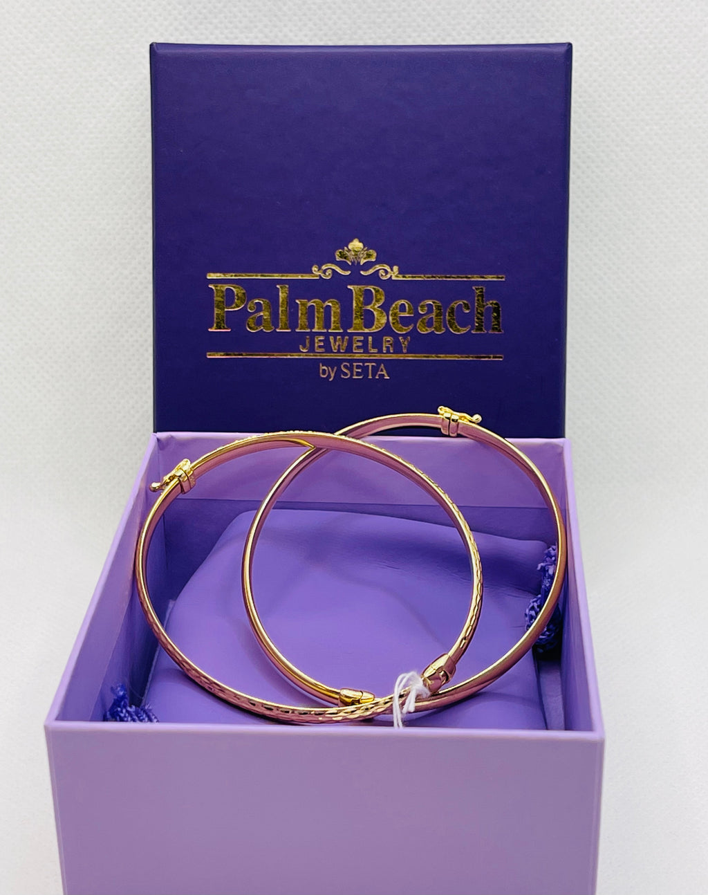 DP-260   2 Piece Hammered & Polished Hinged Bracelet Set 18K Gold Plated Sterling Silver 925