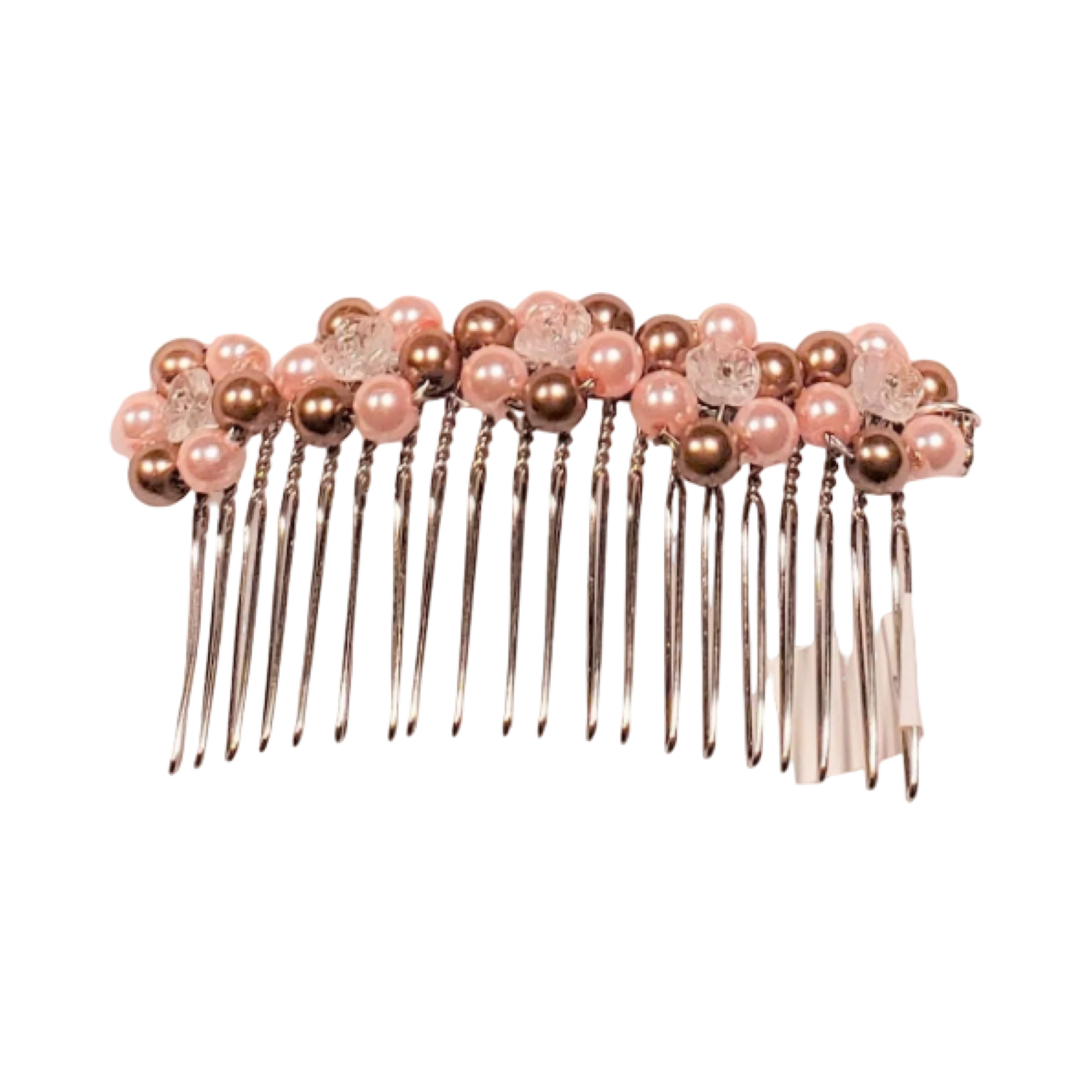 DP-58   BLOSSOM/GLASS BROWN-PINK PEARLS WITH CRYSTAL FLOWERS