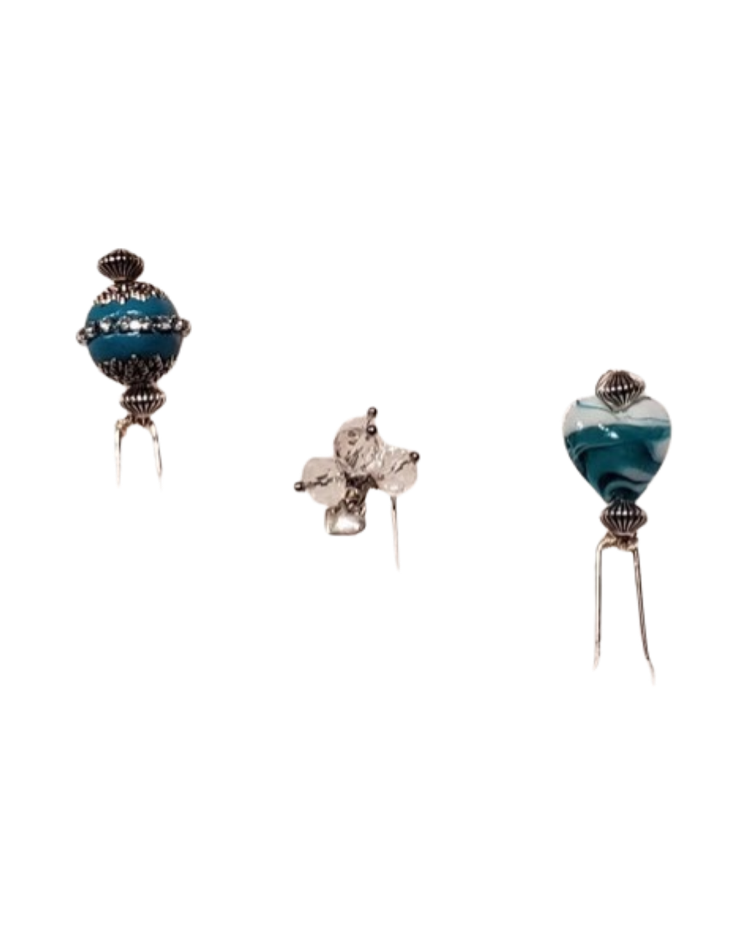 DP-102  HEART | TURQUOISE-CLEAR-HEART GLASS BEADS-W/GLASS DIAMONDS