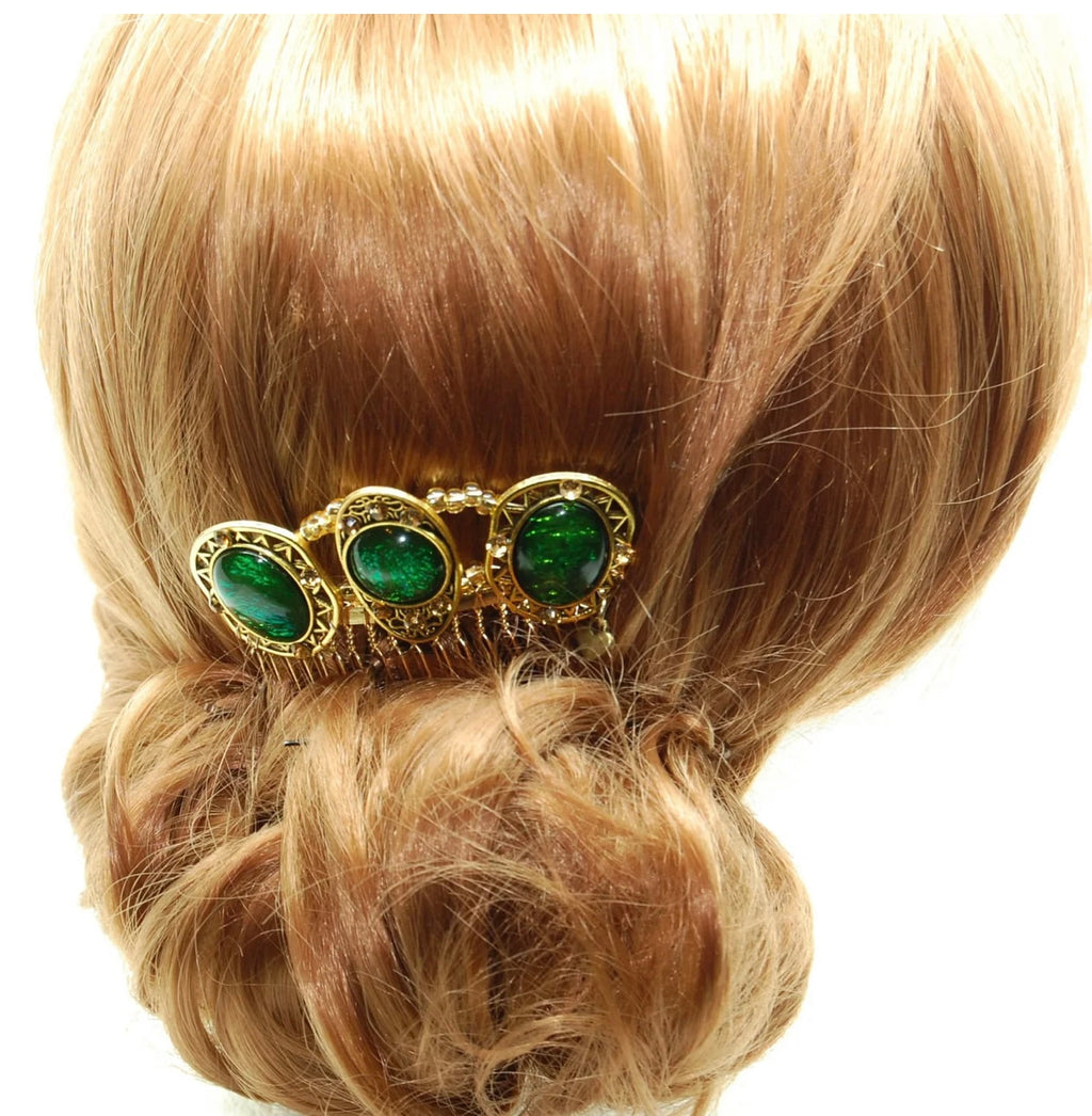 DP-184  GOLDEN FOREST | GREEN BEADS - GOLDEN BEADS- GOLD METAL