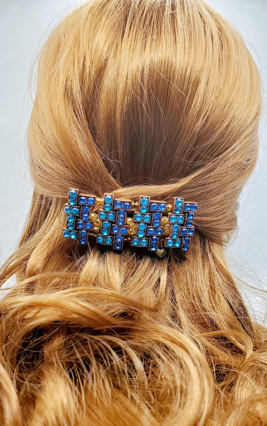 DP-174  TETRIS JEWEL 2 | METAL RECTANGULAR W/BLUE-TURQUOISE BEADS