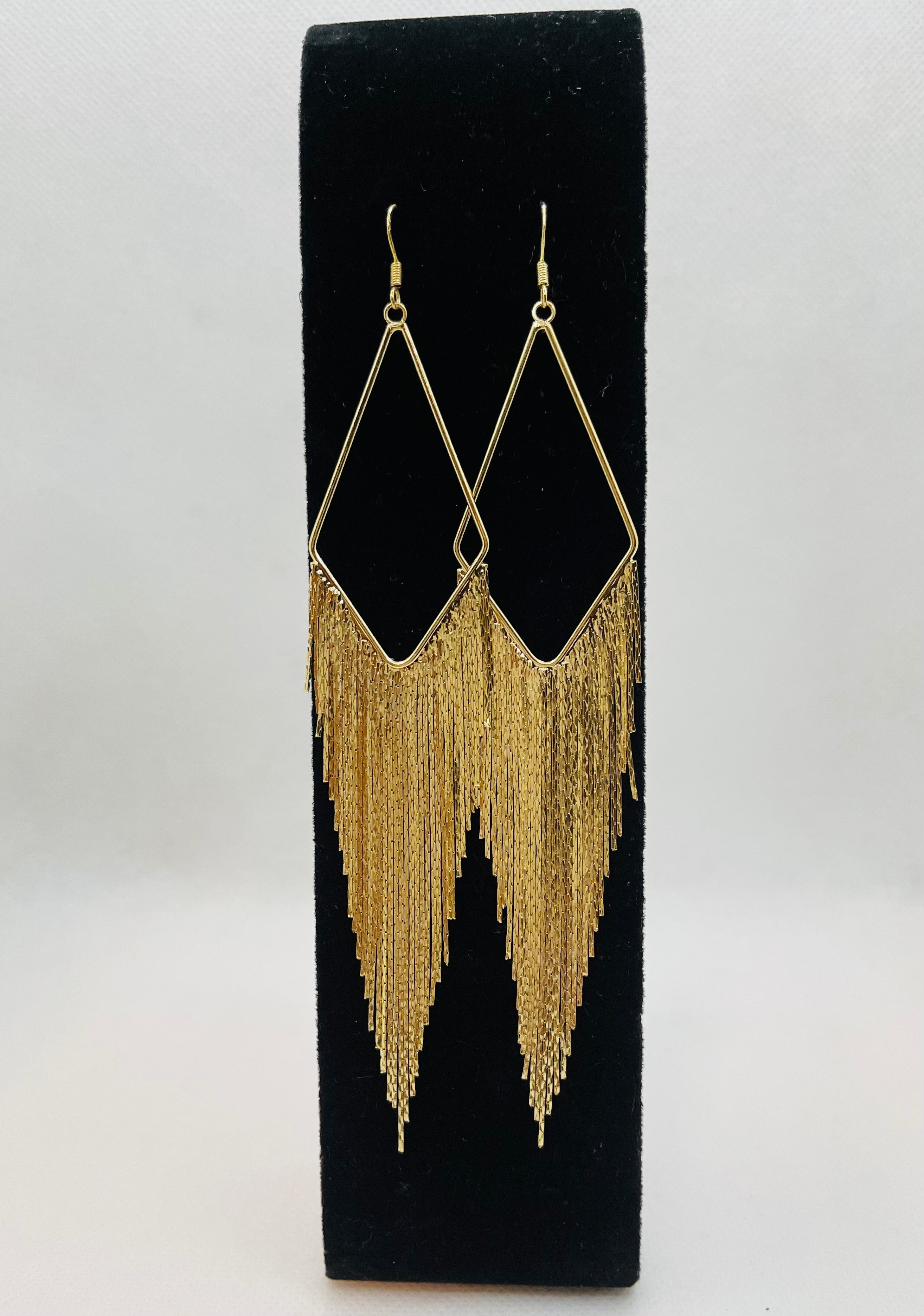 DP-251  Metallic Fringe/ SS Tassel Gold Plated Earrings 925