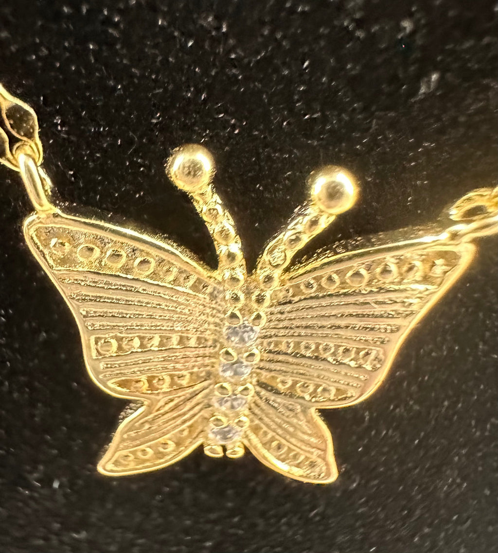 DP-308 Guiliana New York | Sterling Silver Gold Plated CZ Butterfly Necklace 925
