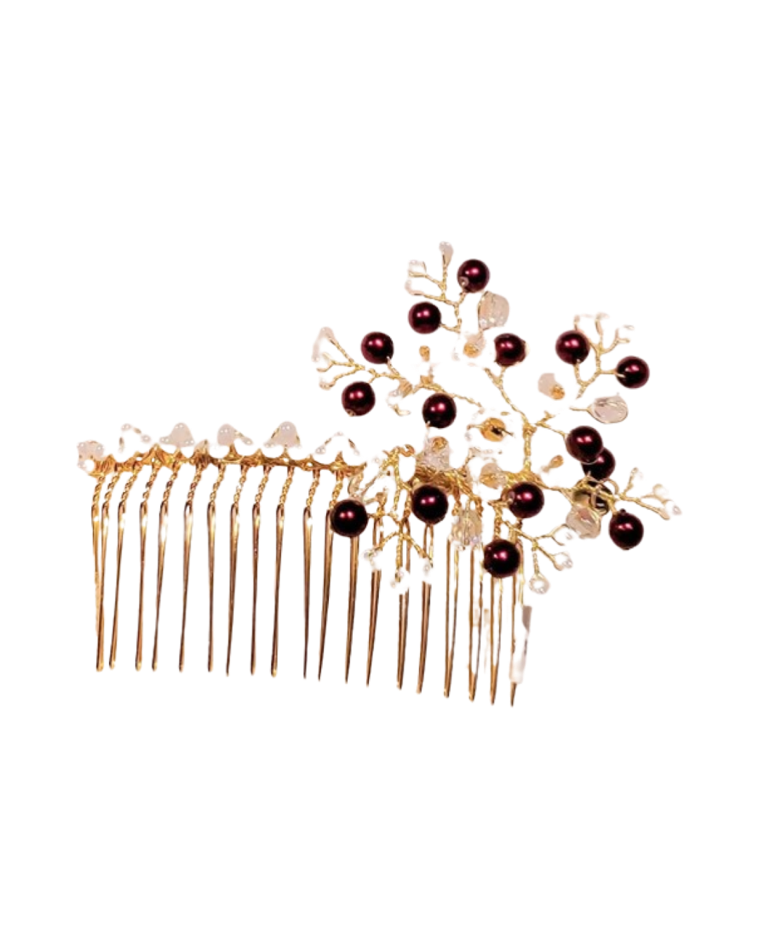 DP-86  ESPERANZA/GLASS BURGUNDY PEARLS-WHITE GLASS BEADS-CLEAR BEADS-W/CRYSTAL FLOWERS -EXCLUSIVE