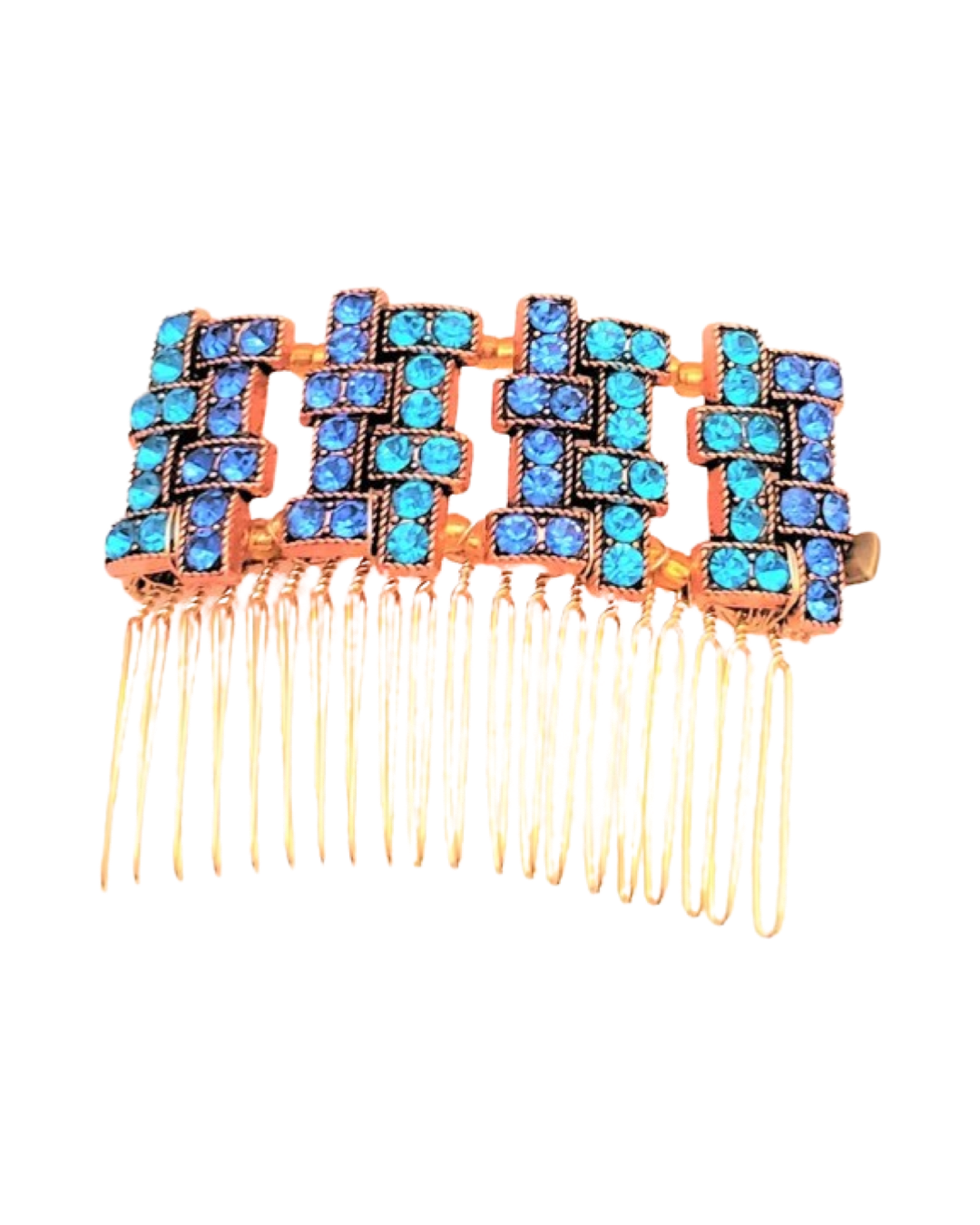 DP-149  TETRIS JEWEL/METAL RECTANGULAR W/BLUE-TURQUOISE BEADS