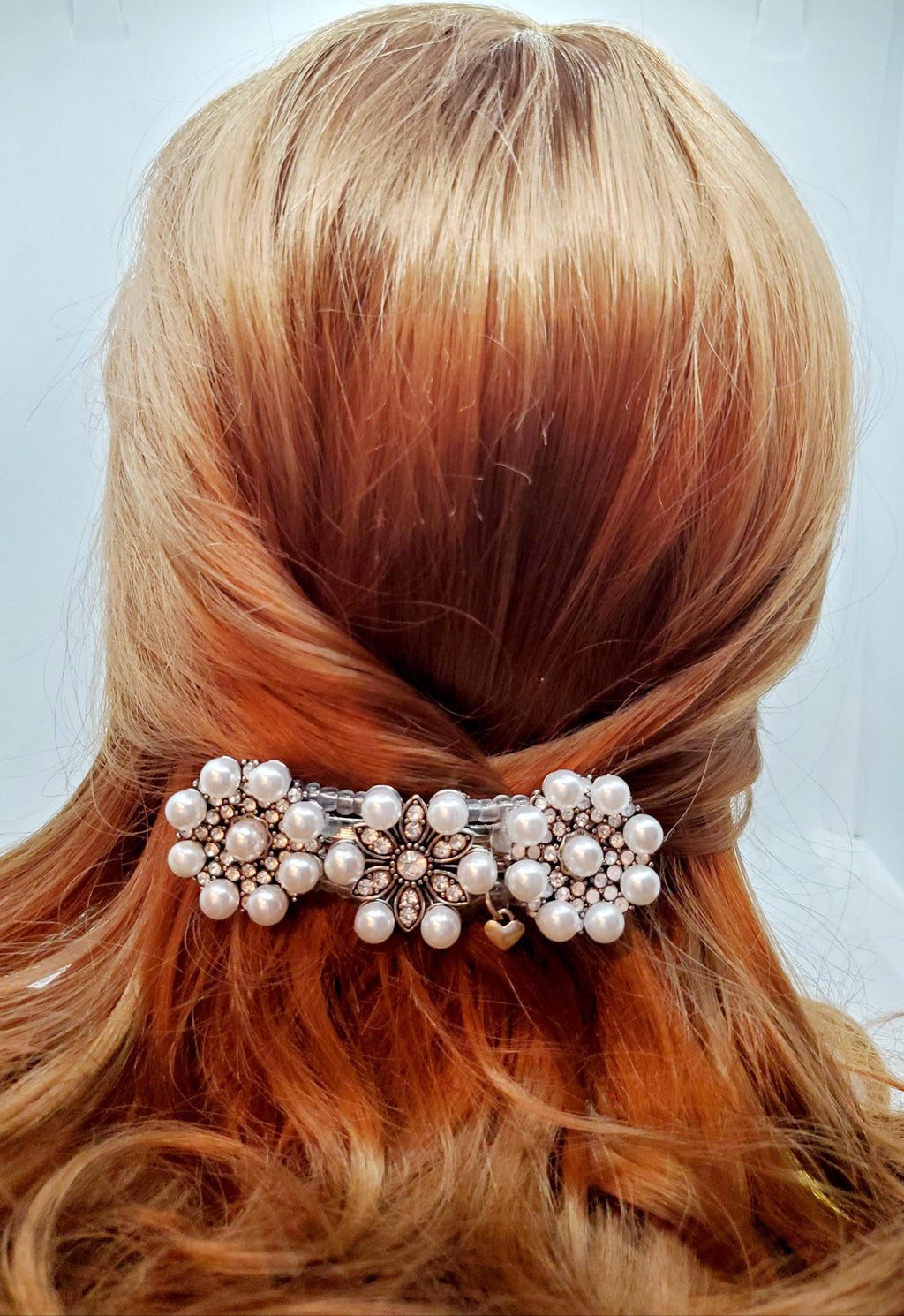 DP-173 DAZZLE 2 | PEARLS  BEADS W/GLASS DIAMONDS AND SILVER METAL FLOWERS