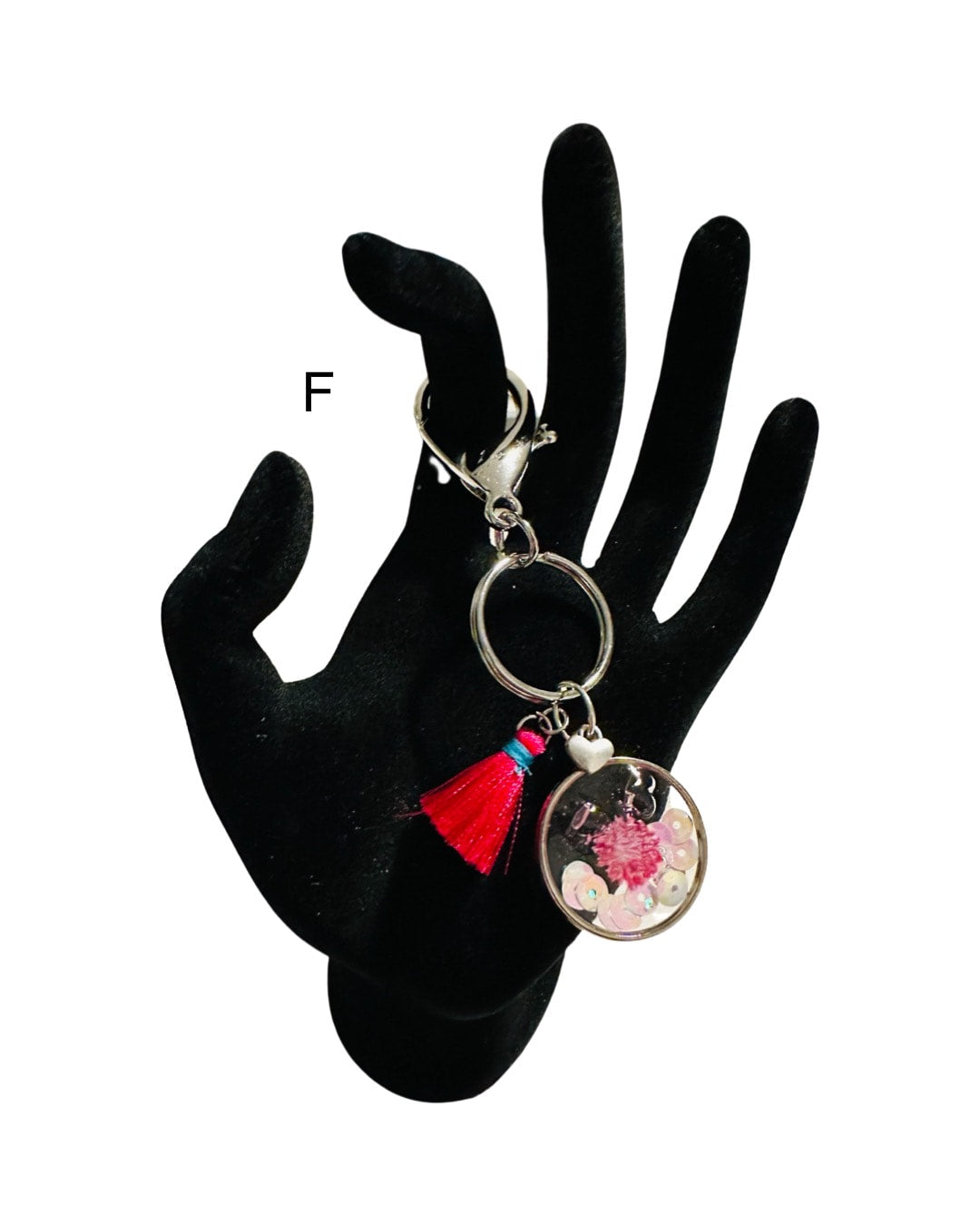 DP-271   SOUVENIR | SMALL(CHICO) KEYRING MADE WITH COLORFUL BEADS, GLITTER, SEQUENCES AND RESIN IN SILVER METAL