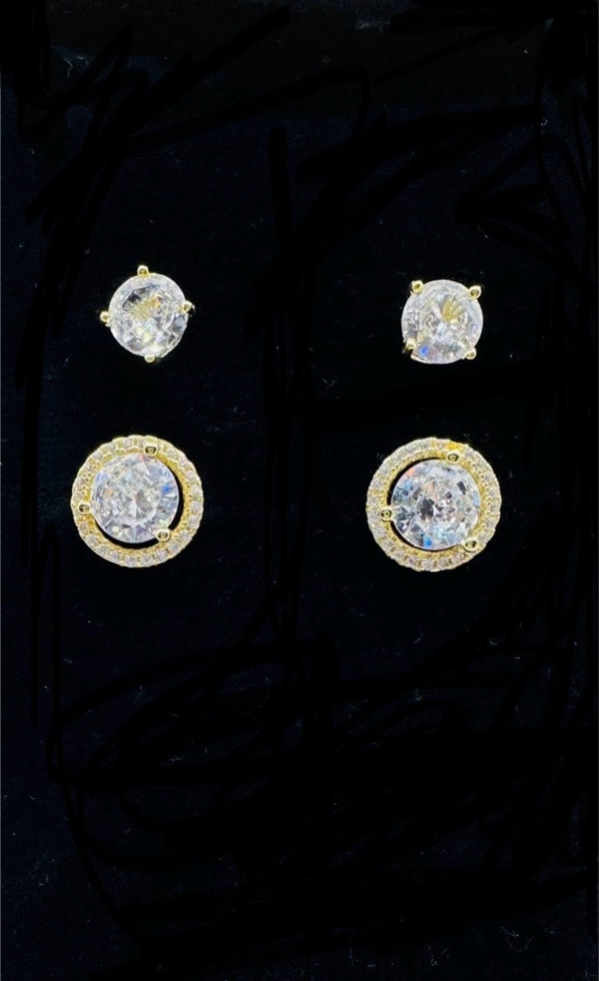 DP-281   Stella Rose London 2 pairs of CZ Studs gold plated sterling silver 925