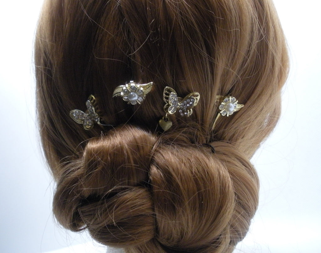 DP-189  BUTTERFLIES KISSES 2  | GOLD BUTTERFLIES W/GLASS DIAMOND AND GOLD FLOWERS