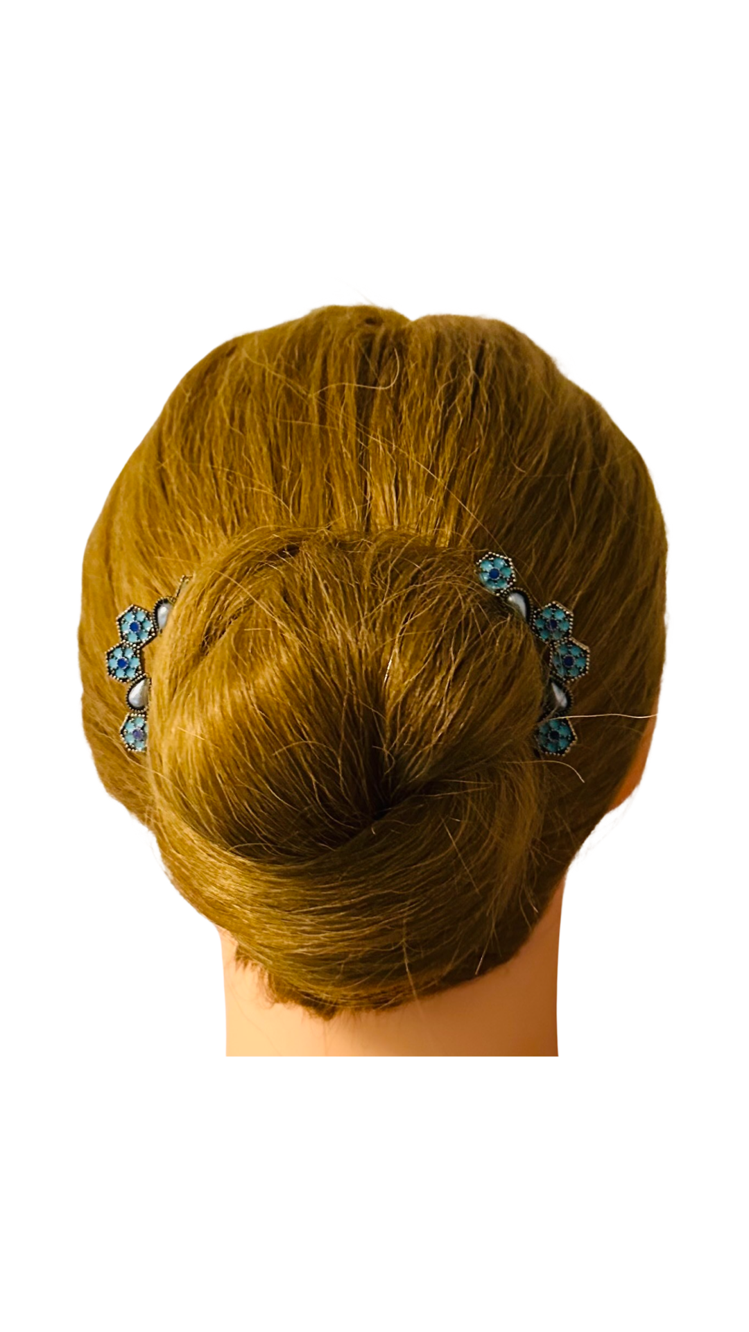 DP-307 AGATHA | LIGHT BLUE, DARK BLUE FLOWERS AND GRAY DROPS BEADS IN GOLD METAL