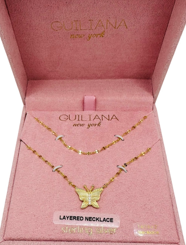 DP-308 Guiliana New York | Sterling Silver Gold Plated CZ Butterfly Necklace 925