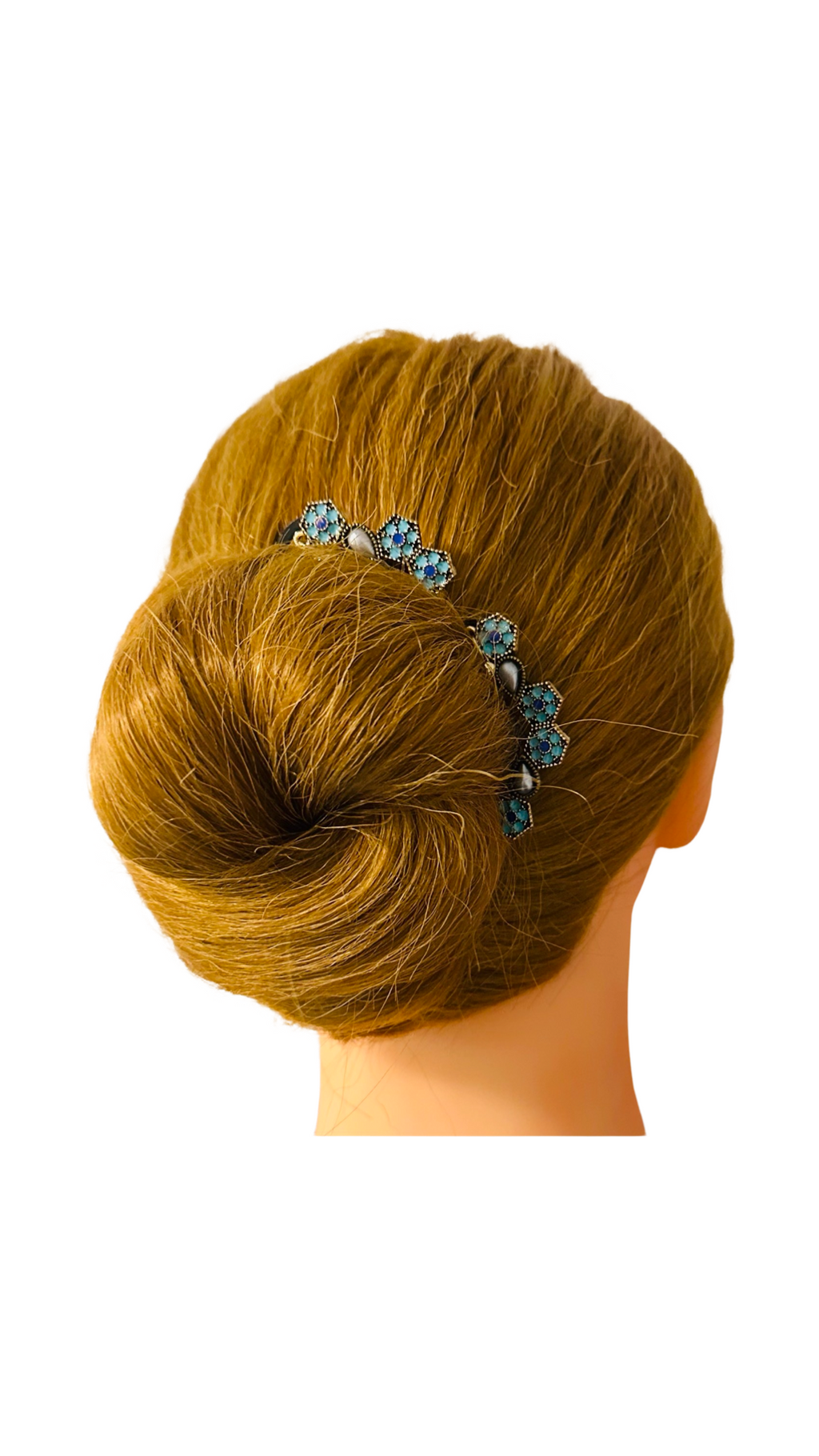 DP-307 AGATHA | LIGHT BLUE, DARK BLUE FLOWERS AND GRAY DROPS BEADS IN GOLD METAL