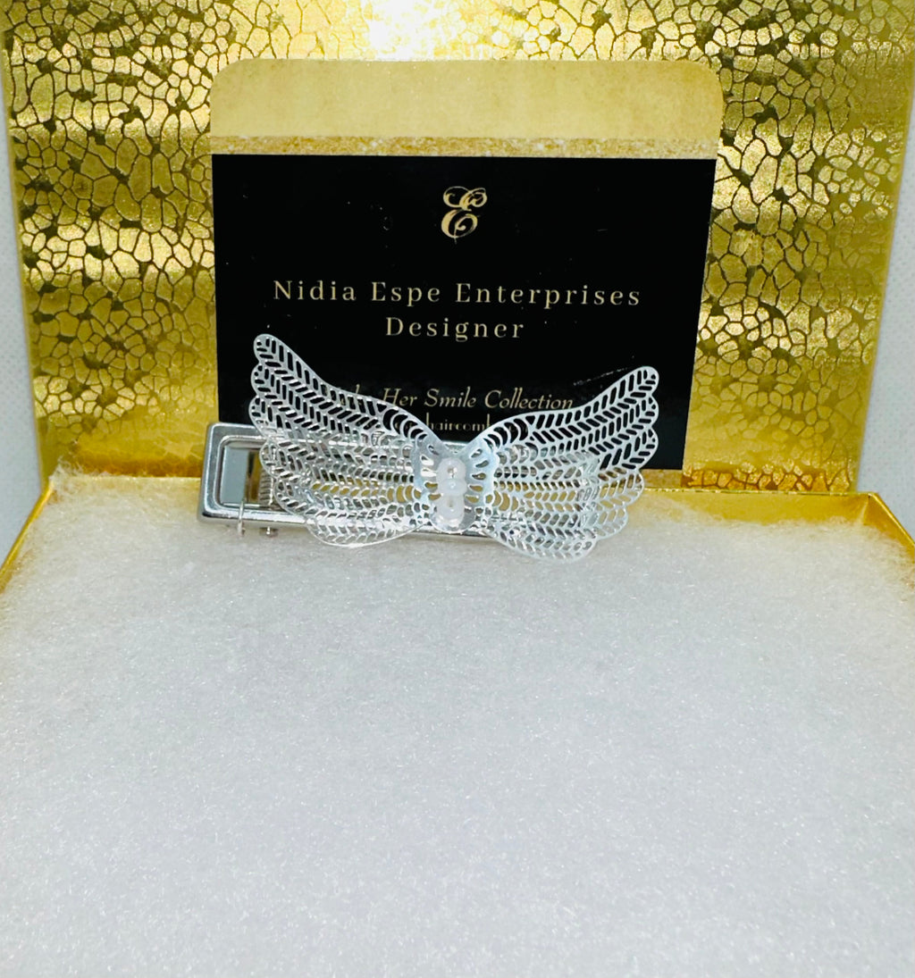 DP-298 WINGS 2 | SILVER FILIGREE ANGEL WINGS WITH TINY WHITE BEADS IN SILVER METAL