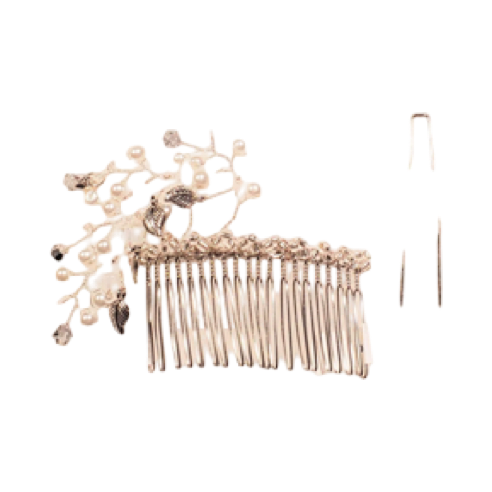 DP-28  SWIRL LEAVES/GLASS WHITE PEARLS-GLASS FLOWERS-GLASS BEADS & METAL LEAVES