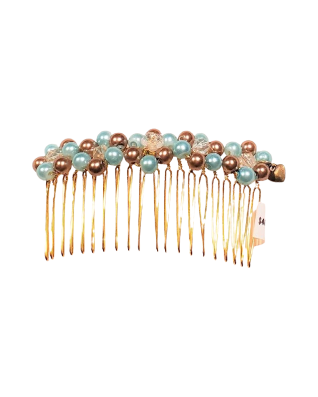 DP-80  BLOSSOM/ GLASS BROWN-LIGHT BLUE PEARLS W/ GLASS BEADS/ 1 CRYSTAL FLOWER
