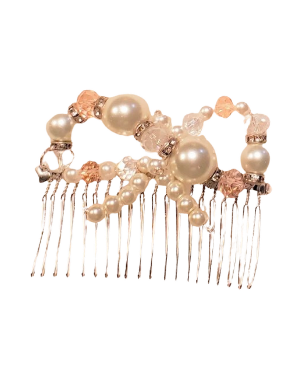 DP-131  BOW / GLASS PEARLS BEADS/PINK-CLEAR GLASS BEADS/W/ GLASS DIAMONDS