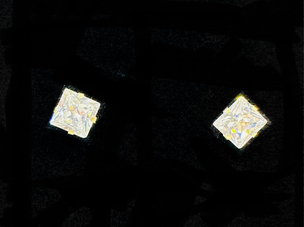 DP-301  14K Gold 5MM Smoky Quartz Cubic Zirconia Stud