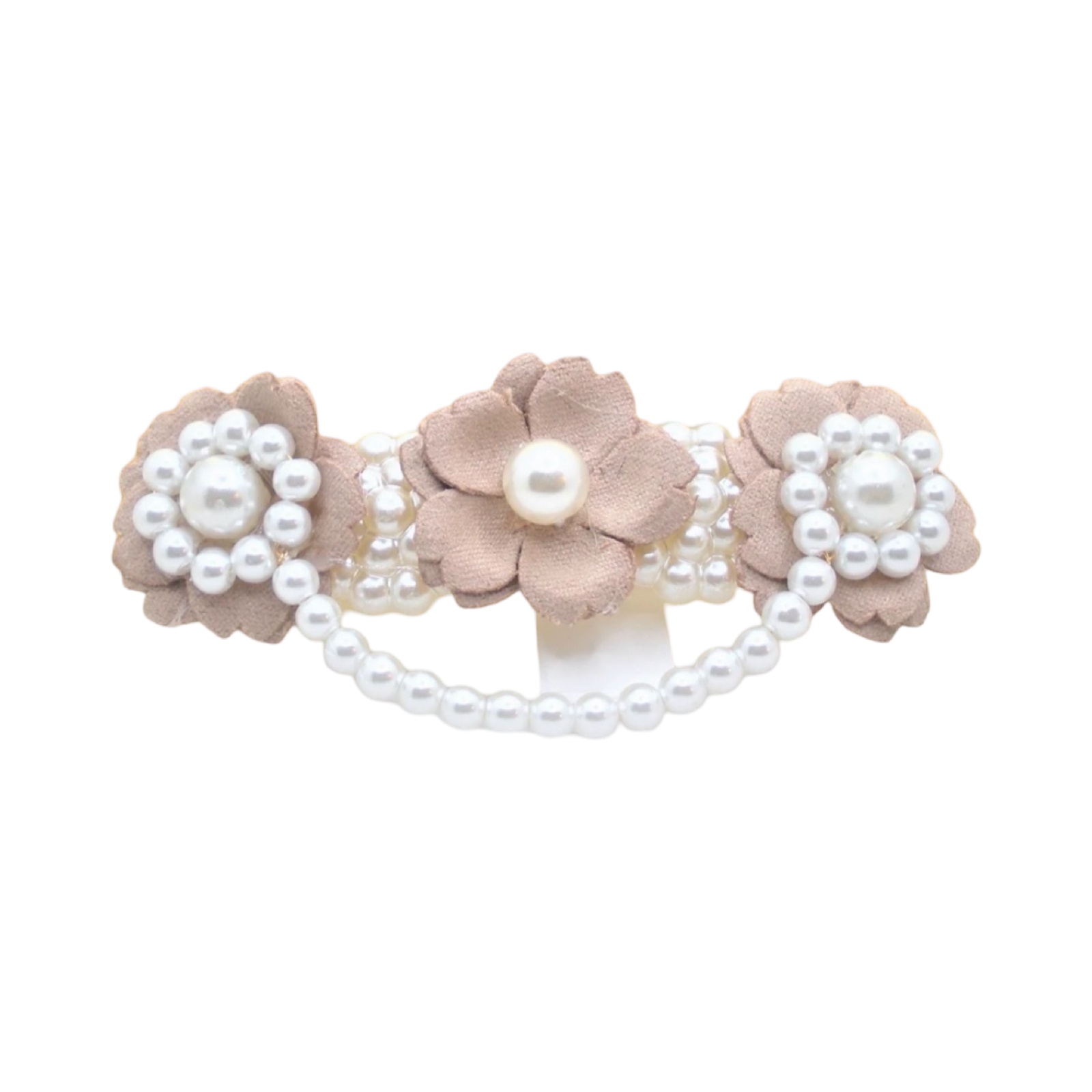 DP-198  ZENITH | FABRIC FLOWERS IN KHAKI COLOR WITH WHITE PEARLS