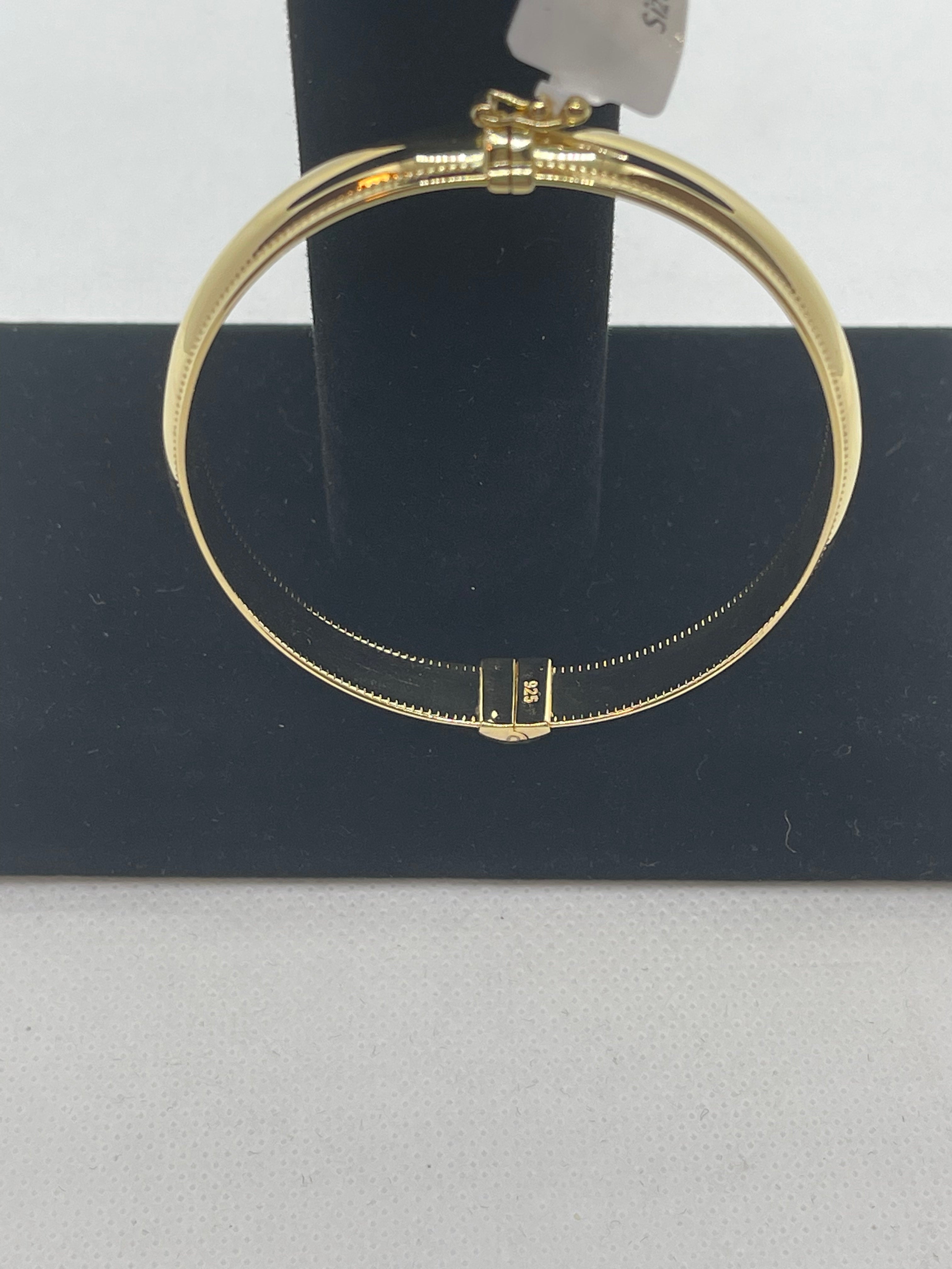 DP-259 Beaded edge Hinged High Polished Bangle Bracelet 18k Gold Plated Sterling Silver 7.5" 925